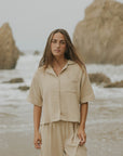 Brown muslin matching loungewear set for women.
