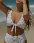 Eleanor Bikini Top | Polka Dot V-Neck Tie Front Bikini Top