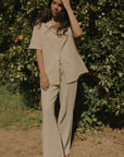 Women's brown waffle knit lounge pants.