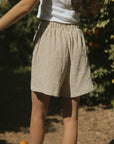 Striped boxer shorts luxury loungewear for women.