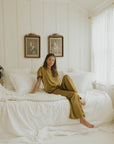 Matching silk sleepwear set for women.