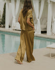 Wide leg silk pants for women.