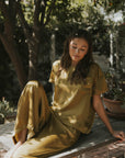 Wide leg silk pants for women.