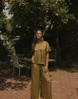 Matching silk sleepwear set for women.