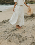 White two piece skirt set and linen two piece set.