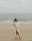 White two piece skirt set and linen two piece set.