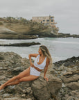 White Full Coverage Cute Bikini Top with Tying Straps