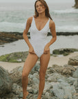 Gray and White Floral Fitted Full Coverage Sexy One Piece Swimsuit