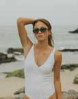 Sexy Modest White and Gray One Piece Swimsuit for Honeymoon