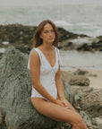 White and Gray Floral Honeymoon Modest One Piece Swimsuit