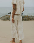 Wide leg gingham pants for women.