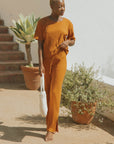 Orange casual matching loungewear set for women.