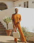 Orange casual matching loungewear set for women.