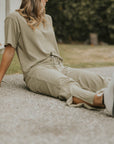 Green casual matching loungewear set for women.
