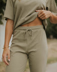 Sage green casual matching loungewear set for women.