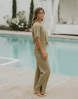 Sage green casual matching loungewear set for women.