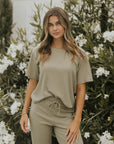 Green casual matching loungewear set for women.