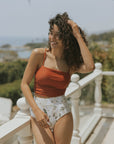 Rust Orange Strapless Neutral Modest Bikini Set