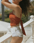 Full Coverage High Waisted White Floral Bikini Bottoms