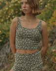 Cute Modest Floral Olive Green Tankini with Boy Shorts