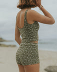 Cute Modest Green Floral Tankini Swimsuit