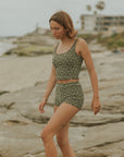 Textured Floral Green Tankini with Boy Shorts