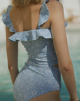 Ruffled Sleeves Modest Bikini Top with Full Coverage High Waisted Bottoms