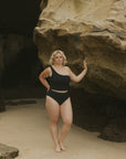 Simple Modest Black Bikini with One Shoulder Strap