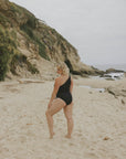 Full Coverage Modest Minimalist Black One Shoulder Bikini