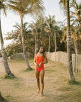 Cute Bold Red Modest One Piece Bathing Suit