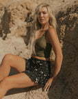 Black Floral Postpartum Full Coverage Swim Shorts