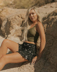 Black Floral Cute Full Coverage Swim Shorts