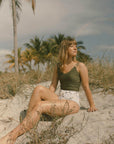 Cute modest full coverage olive green tankini top