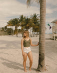 Cute modest full coverage olive green tankini top