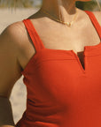 Red one piece bathing suit