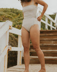 Gingham full coverage high waisted bikini bottoms.