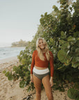 Cute modest active rust long sleeve tankini top.
