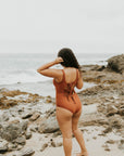 Rust Orange Maternity Friendly Modest One Piece Swimsuit
