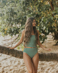Cute modest teal textured bikini bottoms