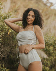 Gingham full coverage high waisted bikini bottoms.