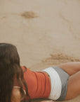 Cute modest grey textured high waisted bikini bottoms.
