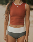 Cute modest red textured tankini top.