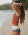 Cute modest grey textured high waisted bikini bottoms.