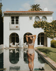 Vintage floral one piece swimsuit for women's neutral brown suit