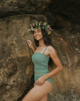modest blue green tankini top for women