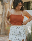 high waisted swim skirt white floral cute swim skirt modest with full coverage paired with tankini top