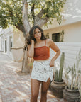 high waisted swim skirt white floral cute swim skirt modest with full coverage paired with tankini top
