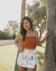 high waisted swim skirt white floral cute swim skirt modest with full coverage paired with tankini top
