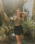 Black modest high waisted notched swim skirt