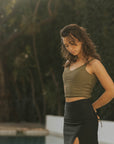 Black modest high waisted notched swim skirt